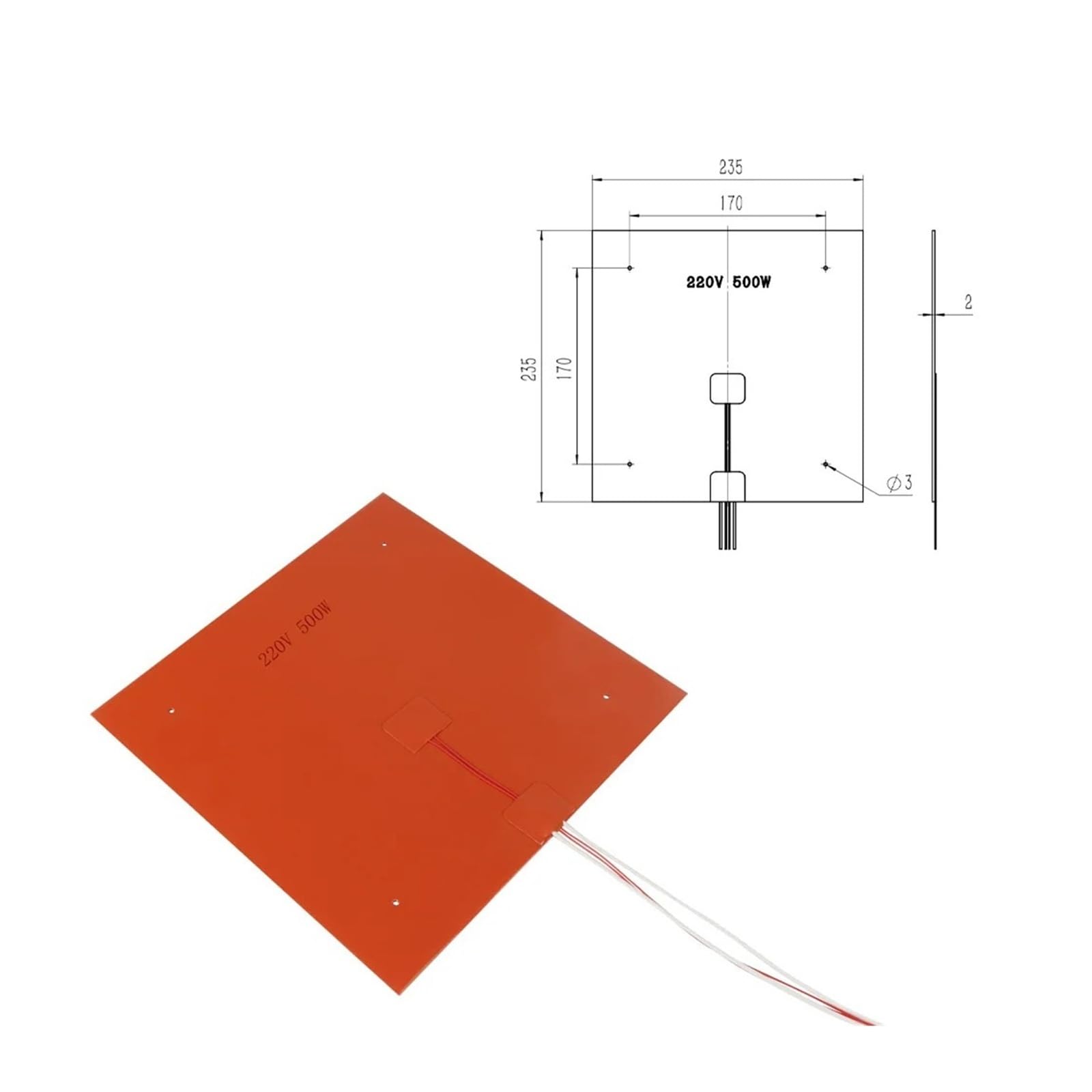 Impresora 3D con termistor adhesivo de cama caliente de silicona 220V 500/750W 220-310mm(310mm 220V 750W)
