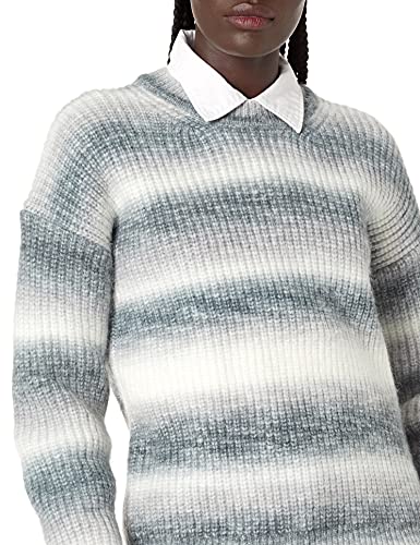 Image of Cable Stitch Women's Ombre Space-Dyed Crewneck Sweater - Long Sleeve Color Block Rainbow Striped Pullover Top