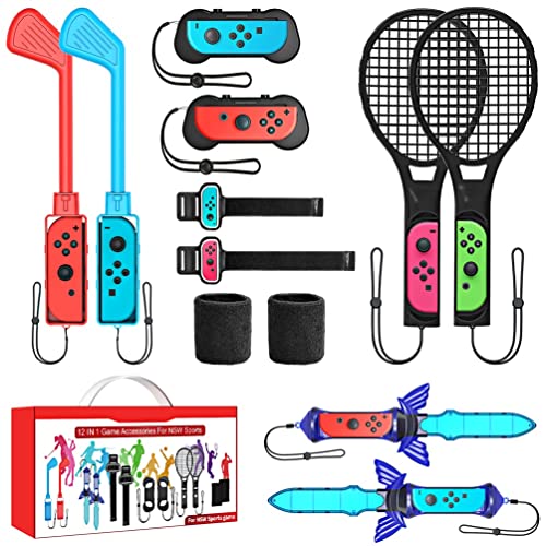 12 en 1 Pack d'Accessoires pour Switch Sport Jeux, Compatible avec Nintendo Switch et Switch OLED, Wholede Jeux Kit Accessoire pour Expérience de Jeu Améliorée Cover