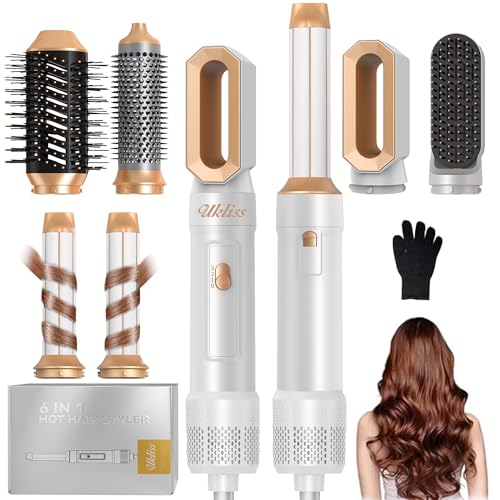 UKLISS 6 in 1 Hairstyler & Haartrockner, Haarstyler Set mit Warmluft Lockenbürste Automatisch, Hair Dryer, Rundbürstenföhn, Warmluftbürste, Haarföhn, Geschenke für Frauen Haarstyling - Weiß