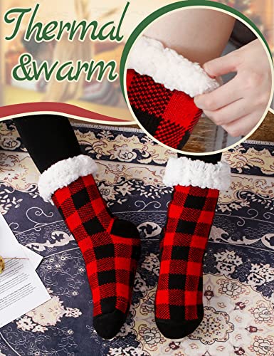 Fuzzy Socks For Women Slipper Fluffy Buffalo Plaid Cabin Cozy Winter Thick Warm Comfy Sherpa Fleece Sleep Plush Home Grips Socks Christmas White Elephant Gift Stocking Stuffer For Wife Her Teenage-Red #TOP1
