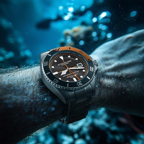 stuhrling depthmaster heritage diver swiss quartz watch 42mm teal dial stainless steel 100m water resistant