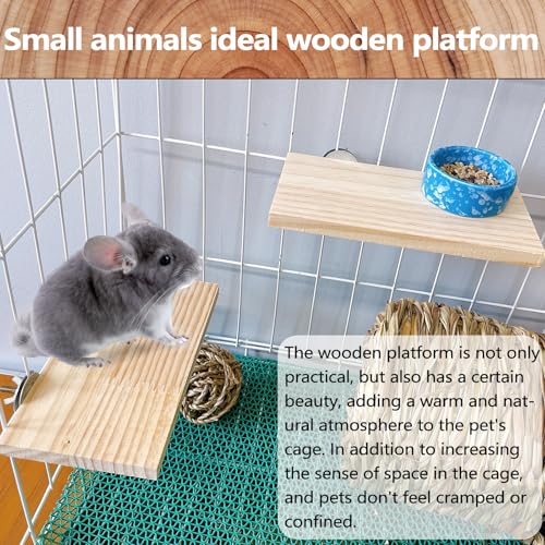 Image of 2Pcs Hamster Wooden Ledge Platform 7.5 x 4 inch Rat Stand Platform Chew Toys Cage Accessories for Squirrel Gerbil Suger Glider Rat Hamsters Bird