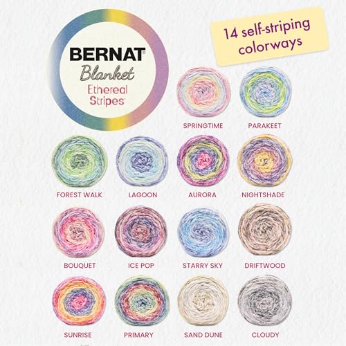 Image of Bernat Blanket Ethereal Stripes Springtime Yarn - 2 Pack of 300g /10.5oz - 100% Polyester - #6 Super Bulky - 220 Yards - Knitting /Crochet