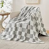 EMEMA Checkered Throw Blanket Microfiber Soft Cozy Fluffy Warm Hand Made Throw Blankets for Couch, Sofa, Chair, Bed, Camping, Picnic, Breathable Bed Blanket,Grey (50' x 60')