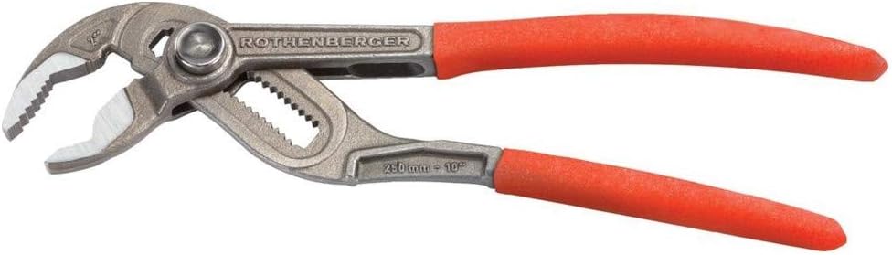 Rothenberger ROGRIP M Insulated Pliers - 10" Pipe Size up to 2", Ergonomic Grip, Self-Locking Adjustment, Grey/Red - Slip-Resistant - 10214