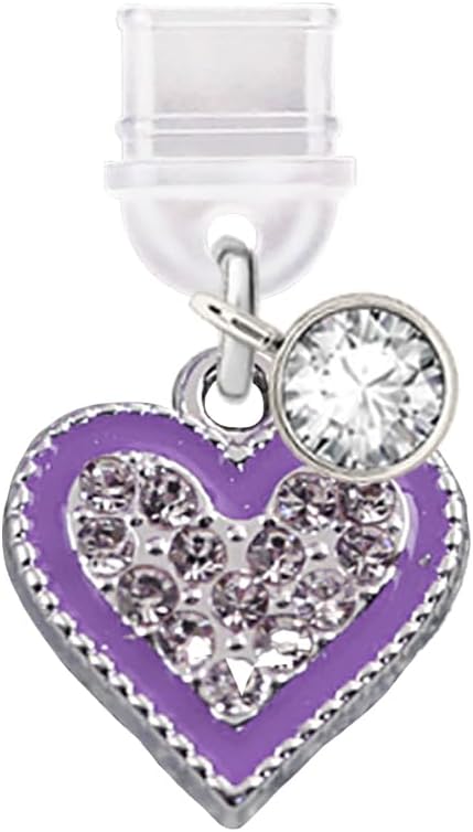 TP645 Puerto de carga tipo C Tapón antipolvo Pequeño colgante para teléfono celular con corazón de amor de cristal 3D para teléfonos Android iPhone 15/16 / Samsung / OnePlus / Xiaomi / oppo (púrpura)