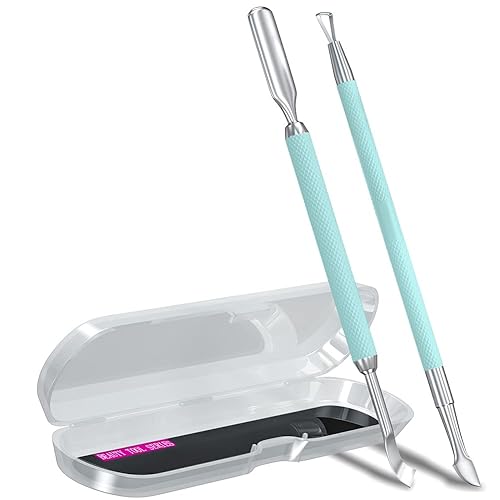 Miniatura 22 de 2 piezas de empujador de cutícula y cortador de metal turquesa/azul lago, removedor de calidad de salón, pelador de esmalte de uñas de gel, raspador