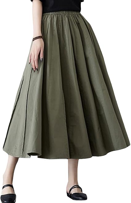 Amazon Shuming ロングスカート レディース スカート プリーツ Aライン ウェストゴム 体型カバー フレアスカート マキシ丈 大きいサイズ 無地 ポケット付き ふんわり 可愛い 春 夏 秋 スカート 通販