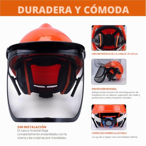 Casco forestal con visera protectora y orejeras integradas para operarios 3