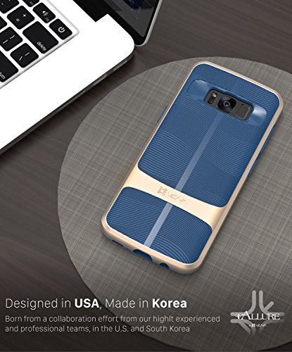 Galaxy S8 Case, Vena [Vallure] Wave Texture [Bumper Frame][Cornerguard Shockproof | Strong Grip] Slim Hybrid Cover For Samsung Galaxy S8 (Gold/Navy Blue) #TOP7