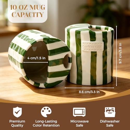 Taza de Cerámica Verde de 10oz con Raya Vintage miniatura 6
