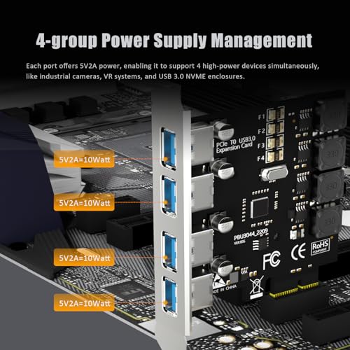 GLOTREND U3044 Tarjeta de expansión PCIe USB A de 4 Puertos (USB 3.2 Gen 1), Compatible con Windows y Linux (no Compatible con Mac OS) - imagen 6
