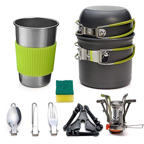 Preisvergleich Produktbild BRISEZZ Campinggeschirr Kochtopf-Set, Aluminium Camping Töpfe Geschirr beweglichen leichte Mini Campingkocher for Kochen im Freien Camping HRTT