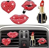 ELEGANT DESIGN: Set of 5 decorative car air vent clips featuring red lips and heart shapes adorned with sparkling crystal rhinestones for a glamorous interior accent DUAL FUNCTIONALITY: Serves as both an attractive car decoration and a practical air ...