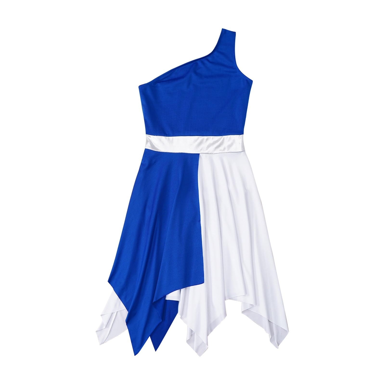 Vestido De Danza LíRica para Mujer Vestido de Baile for niñas, Traje contemporáneo sin Mangas un Solo Hombro, Ropa Ballet lírico Moderno salón para Practicar(Light Blue,16)