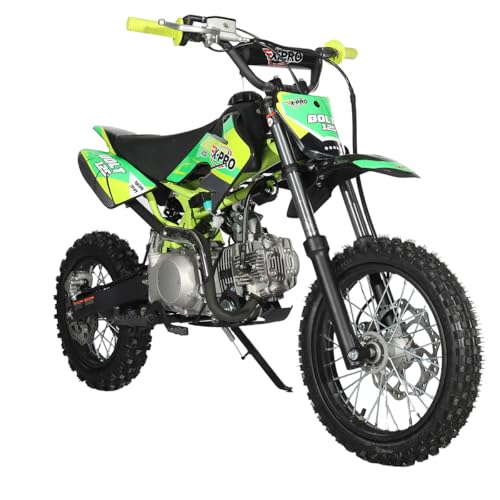 X-PRO Bolt 125cc Dirt Bike – 4‑Stroke Automatic, Electric Start, 14″/12″ Off‑Road Wheels – High‑Strength Frame, Beginner/Adult Quad Trail Bike (Green)