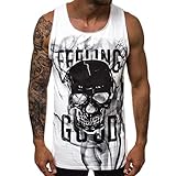 NSBXDWRM Tank Top Herren,Mode Ärmelloses Trägershirt 3D-Totenkopf Tops T-Shirt Fitness Bodybuilding Muscle Tee Weiß Freizeit Sport Unterhemd Unterhemd Tanktop Sommer Fitness Activewear,XL
