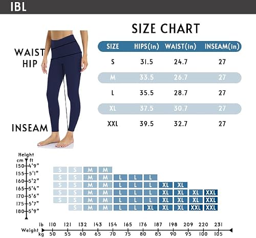 IBL Women\'s Spandex Buttery Soft Leggings High Waist Yoga Running Pants with Pockets Navy Blue - Thumbnail 7