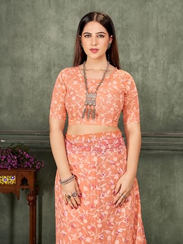 Image of Garden Vareli Summer Roganza Viscose Brasso Floral Print Saree with Unstitched Blouse Piece