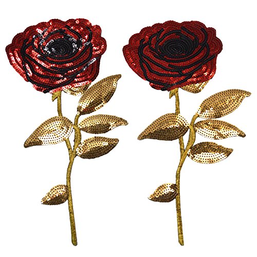 Labanca 2Pcs Rose Pattern Iron-On Or Sew-On Patch Sequin Diy Decorative Applique #TOP10