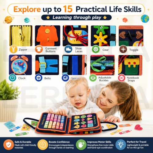Image of 10 in 1 Toddler Busy Board Montessori Toys for Boys & Girls Busy Book Activity Board for Fine Motor Skills Sensory Learning Educational Toy Preschool Learning Travel Toy Birthday Gift