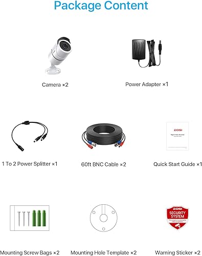 Miniatura 8 de ZOSI Paquete de 2 cámaras de seguridad para el hogar 1080P con grabación de audio, micrófono integrado, cámaras de vigilancia 1920TVL de 2.0MP