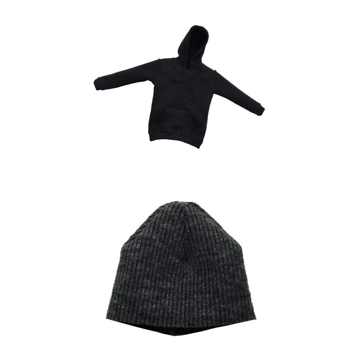 1/6 Scale Mens Black Long Hoodie Sweatshirt & Cap for 12'' Action Figure-image-43