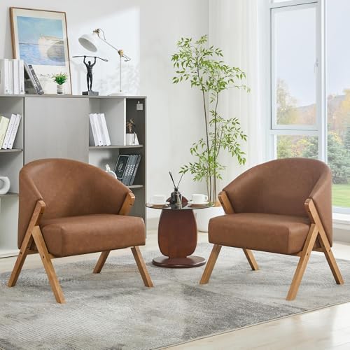 Mid-Century Modern Accent Chair Comfortable Upholstered Lounge Chair with Sturdy Wooden Frame,Ergonomic Design for Reading and Relaxation Linen or Cuddly Velvet Fabric Living Room, Bedroom, or Balcony by JoanKaren - Image 3