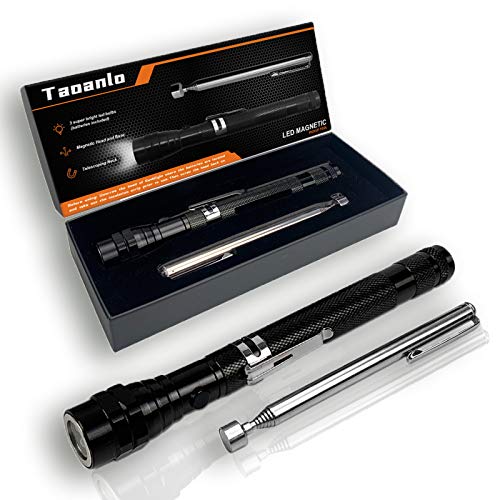 2 Pack Magnetic Pickup Tool, Christmas Gift for Men, Cool Gift ldea for Dad Who Has Everything, LED Telescoping Magnet Stick Unique Gadget Tool Gift for Men Dad Husband Handymen (Black-2)