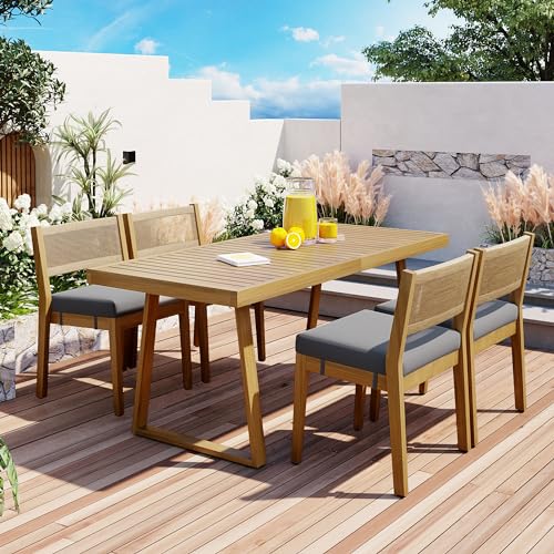 Merax Acacia Wood Outdoor Dining Set for 4,Waterproof Patio Furniture with 1 Table and 4 Chairs,and Thick Cushions for Balcony, Vourtyard, and Garden, Gray Merax Acacia Wood Outdoor Dining Set for 4,Waterproof Patio Furniture with 1 Table and 4 Chairs,and Thick Cushions for Balcony, Vourtyard, and Garden, Gray