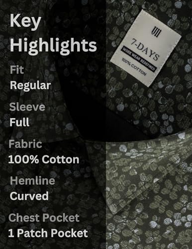 Image of 7-DAYS Men's Premium Printed Shirt - 100% Cotton, Regular Fit, Full Sleeve, with Pocket - Versatile for Formal Occasions and Casual Wear