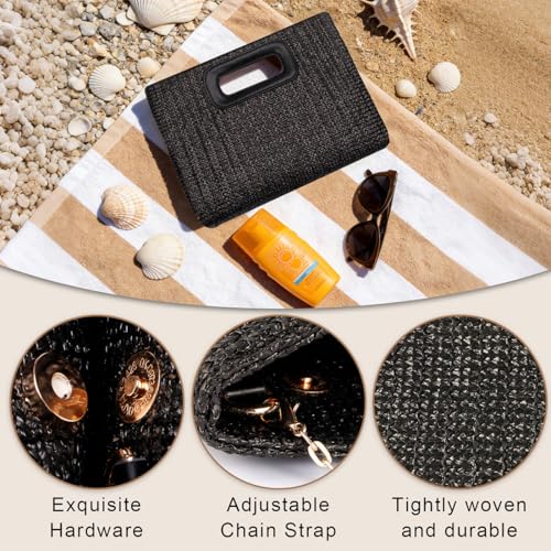 Image of Beach Clutch Bag Straw Summer Clutch Purses for Women Handmade Woven Purse Detachable Gold Chain, Crossbody