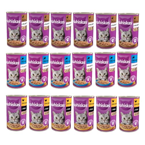 Whiskas Set Katzenfutter in Dose Geschmacksmix Ente, Thunfisch und Huhn 18x400g