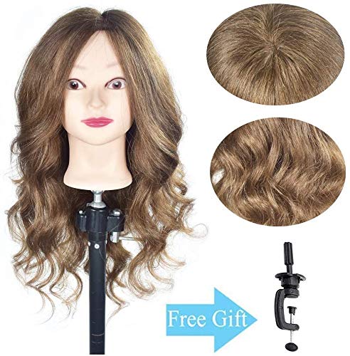 20"-22" Training Head 100% Real Human Hair Cosmetology Hairdressing Mannequin Manikin Doll Head (Table Clamp Holder Included) - Thumbnail 2