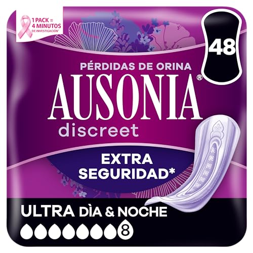 Ausonia Discreet Noche Ultra, 48 Compresas Incontinencia Mujer para Pérdidas de Orina, Extra Seguridad, Discreción Increíble