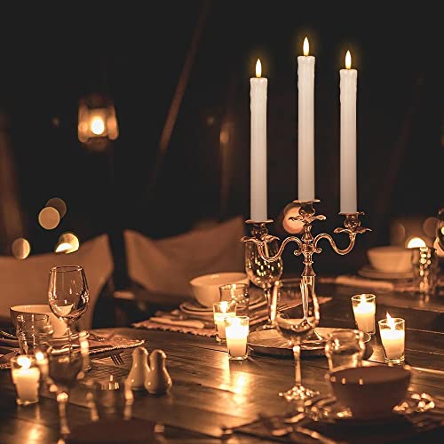 Image of GenSwin Drip Wax Flameless Taper Candles Flickering with 10-Key Remote, Battery Operated Led Warm 3D Wick Light Window Candles Real Wax Pack of 6, Christmas Home Wedding Decor(White, 0.78 X 9.64 Inch)