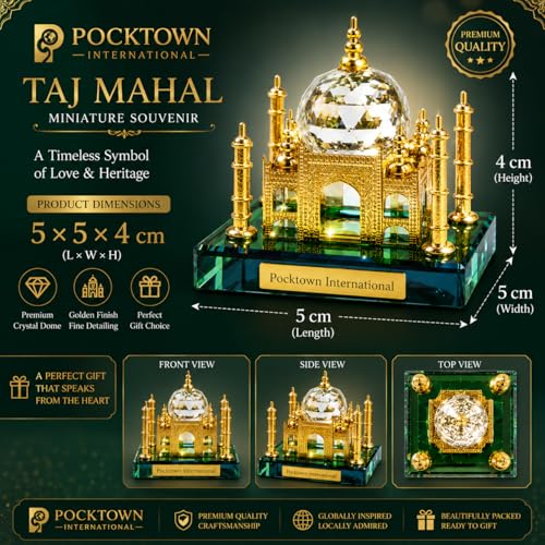 Image of Crystal Taj Mahal Decorative Showpiece with Gold Detailing for Home Decor, Office Decor | Miniature Souvenir Model & Gifting Showpiece Indian souvinir (5x5x4 cm)
