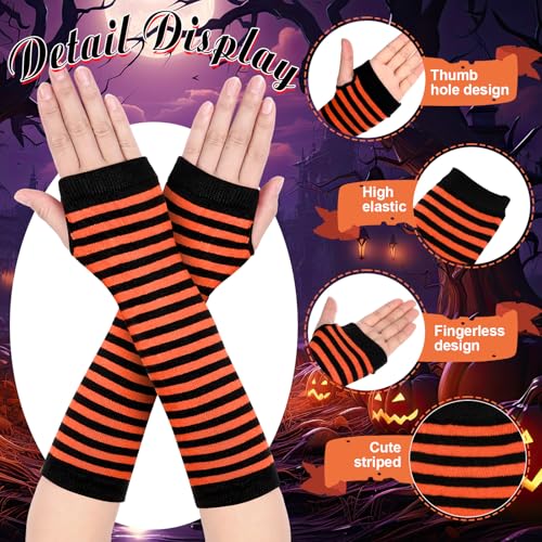 Image of Geyoga Arm Warmers Leg Warmers Striped Thigh High Socks Fingerless Gloves Stockings Christmas Halloween