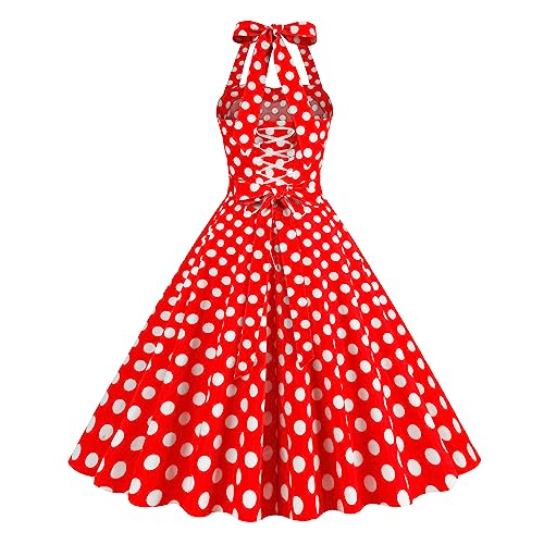 Image of 1950s Dresses for Women Vintage Retro Cocktail Party Swing Dresses Halter Floral Rockabilly 50s Polka Dot Pin up Dress