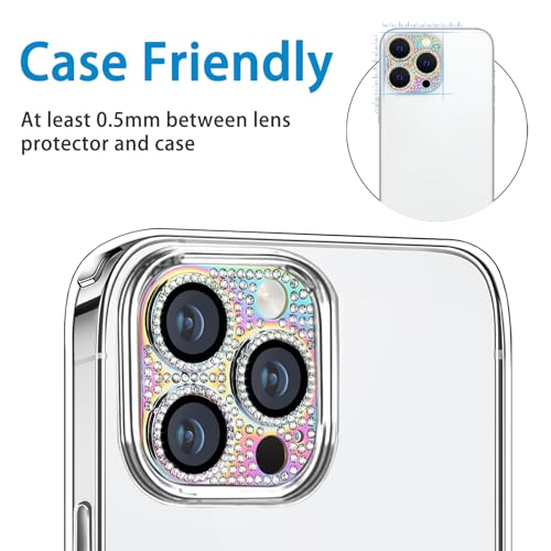 Hsefo for iPhone 15 Pro and iPhone 15 Pro Max Camera Lens Protector, Bling 3D Rhinestone Sparkle Diamond 9H Tempered Glass Camera Cover Anti Scratch Shockproof Metal Lens Screen Full Protective Cover