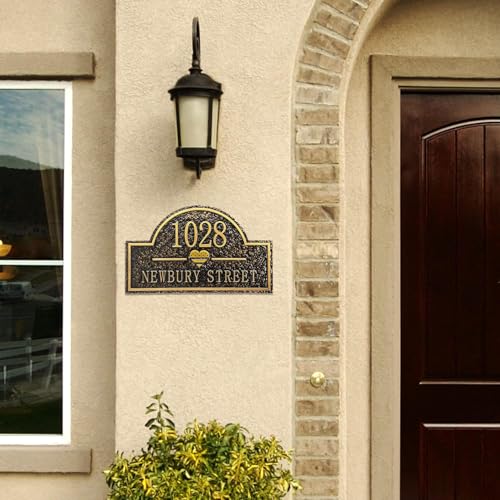 Personalized House Address Plaque 12" Cast Numbers for Outside Custom Street Name Address Sign Plate Vintage for Mailbox Door Room Classic Wall Outdoor Antique Brass