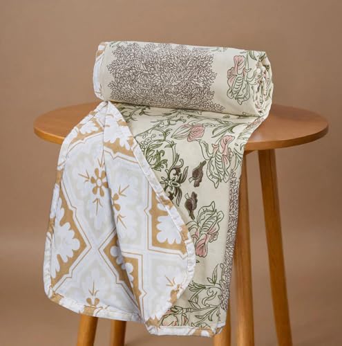 BSB HOME All-Season AC Dohar for Single Bed | 100% Microfiber | Lightweight Breathable Reversible 2 Layer Dohar Blanket for Summer & Air-Conditioned Rooms - Floral Prints, White and Green