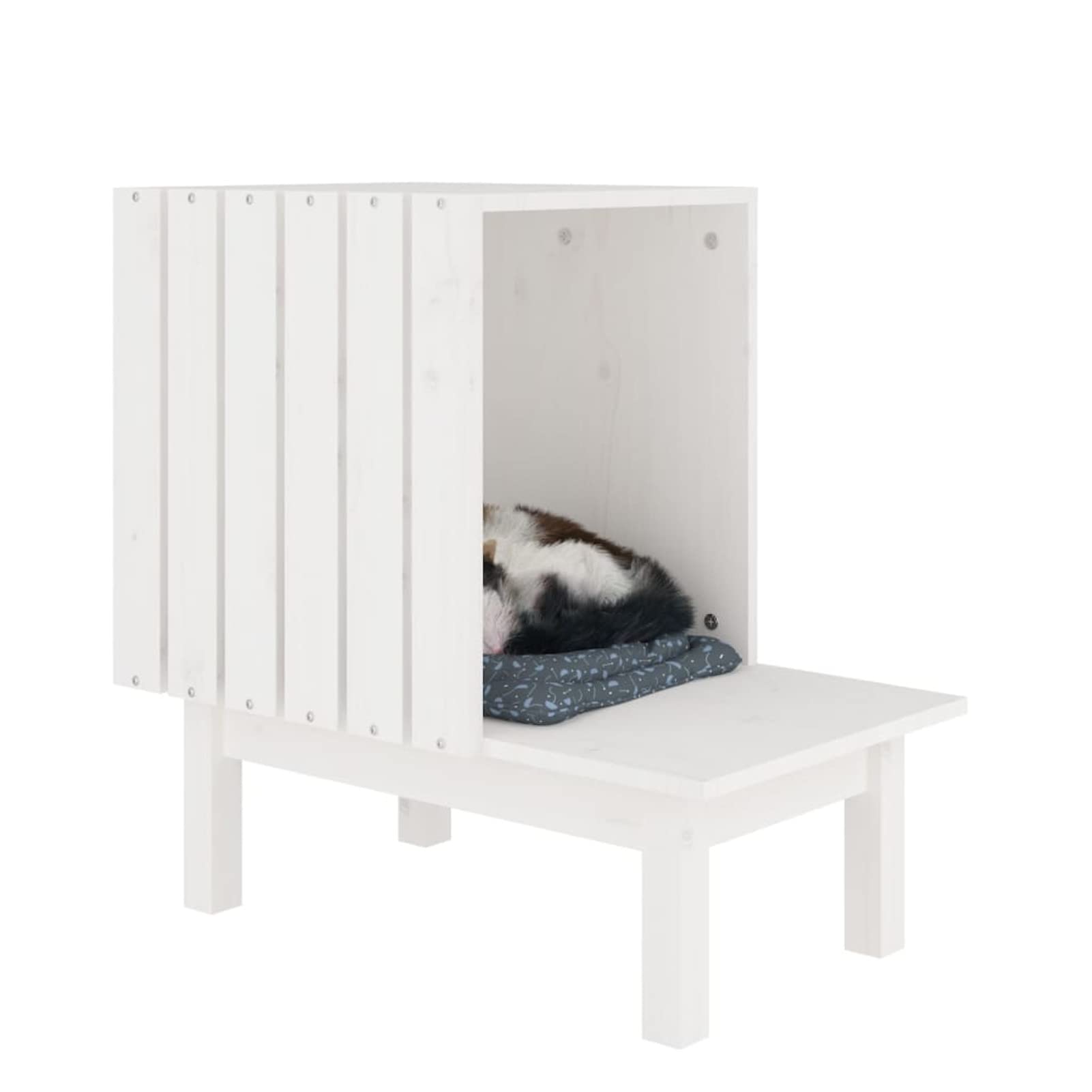 Brokky Casetta per Gatti Bianca 60x36x60 cm in Legno Massello di Pino,Casetta per Gatti in Legno, Cuccia da Esterno Casa per Gatti
