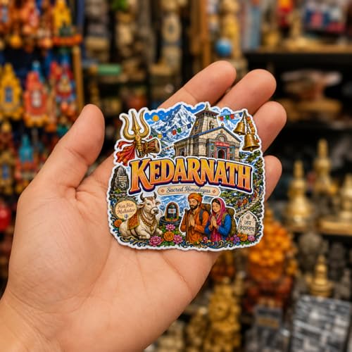 Image of Zesta Wooden Fridge Magnets Set | Refrigerator Decor Magnets for Kitchen | India Souvenir Fridge Magnet Collection | Wooden Magnet for Fridge Door Decoration (Kedarnath)