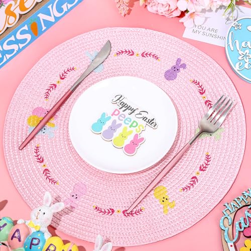 Sets de table ronds brodés lapin rose de Pâques pour embellir vos repas