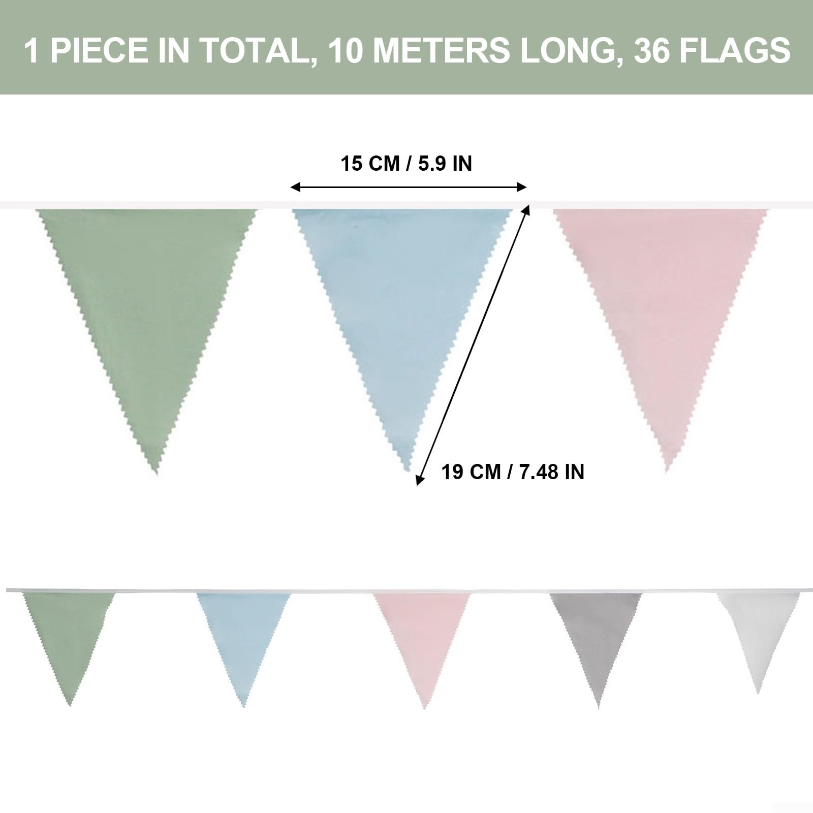 Wimpelkette 10 Meter Mit 36 Stoff-Flaggen - Wiederverwendbare Deko Für Hochzeit & Geburtstag