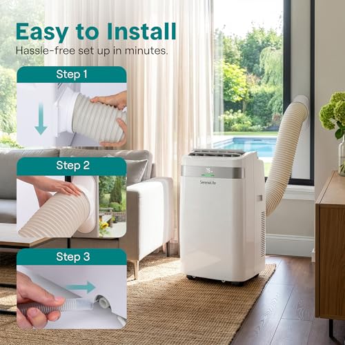 Image of SereneLife Portable AC Unit with Wi-Fi, 14,000 BTU Cooling, Dehumidifier & Fan Modes Portable Air Conditioner, Adjustable Temperature, Compact Room Air Conditioner with Window Exhaust Kit, White