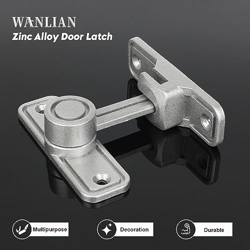 WANLIAN 90 Degree Barn Door Lock Zinc Alloy Heavy Duty Sliding Door Lock for 180 Degree, Silver - Image 2