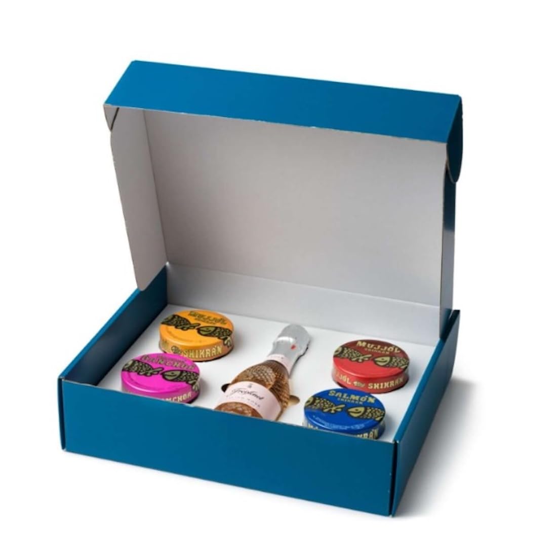 Eurocaviar - Shikran - Confezione Assaggio – 4 x 50 g di Perle di Caviali: Bottarga di Muggine Nera, Bottarga di Muggine Rossa, Salmone Affumicato, Acciughe + 200 ml di Champagne Senza Alcool – Set